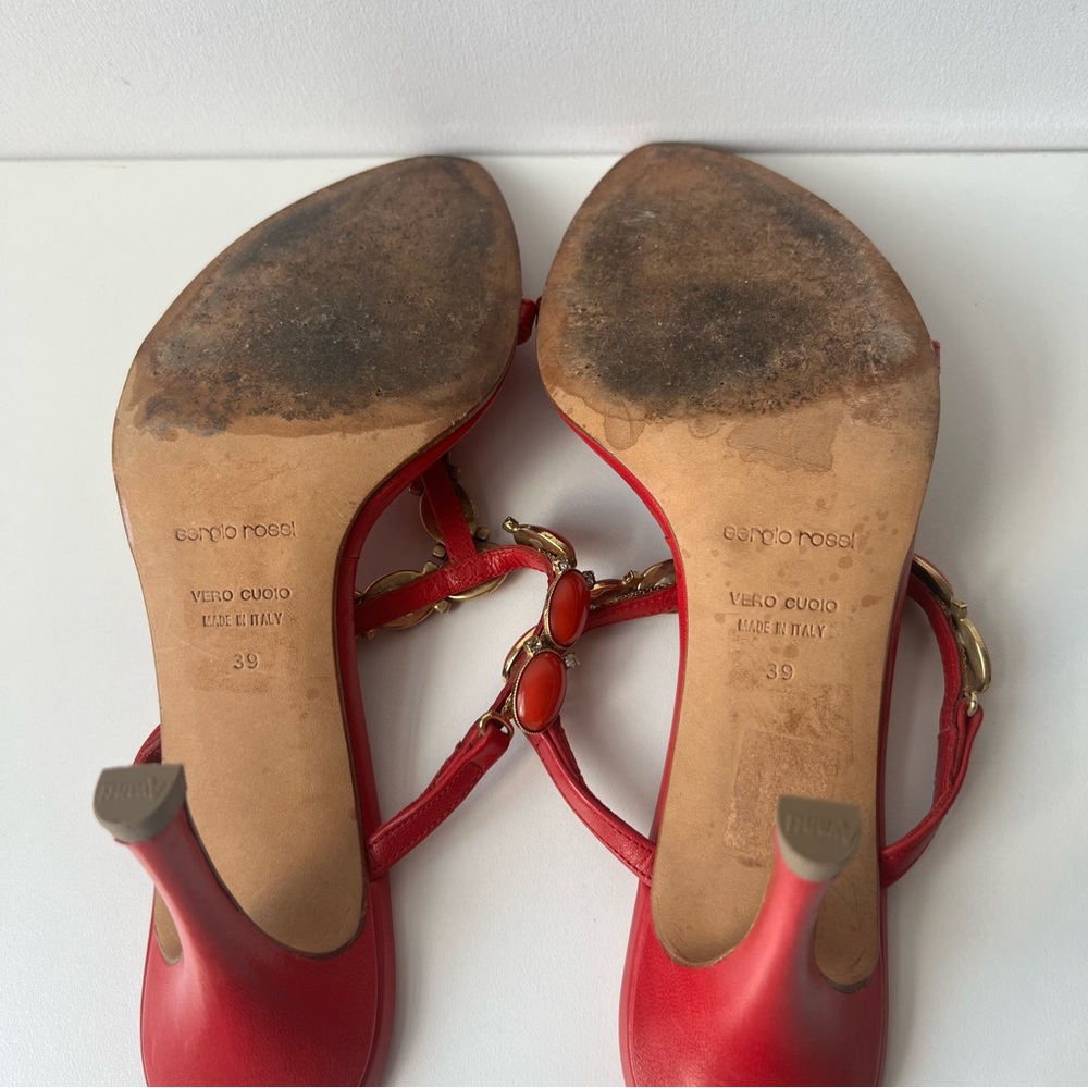 Sergio Rossi Red Crystal and Orange Stone Embellished Sandals, Size 39 - Picture 6 of 16